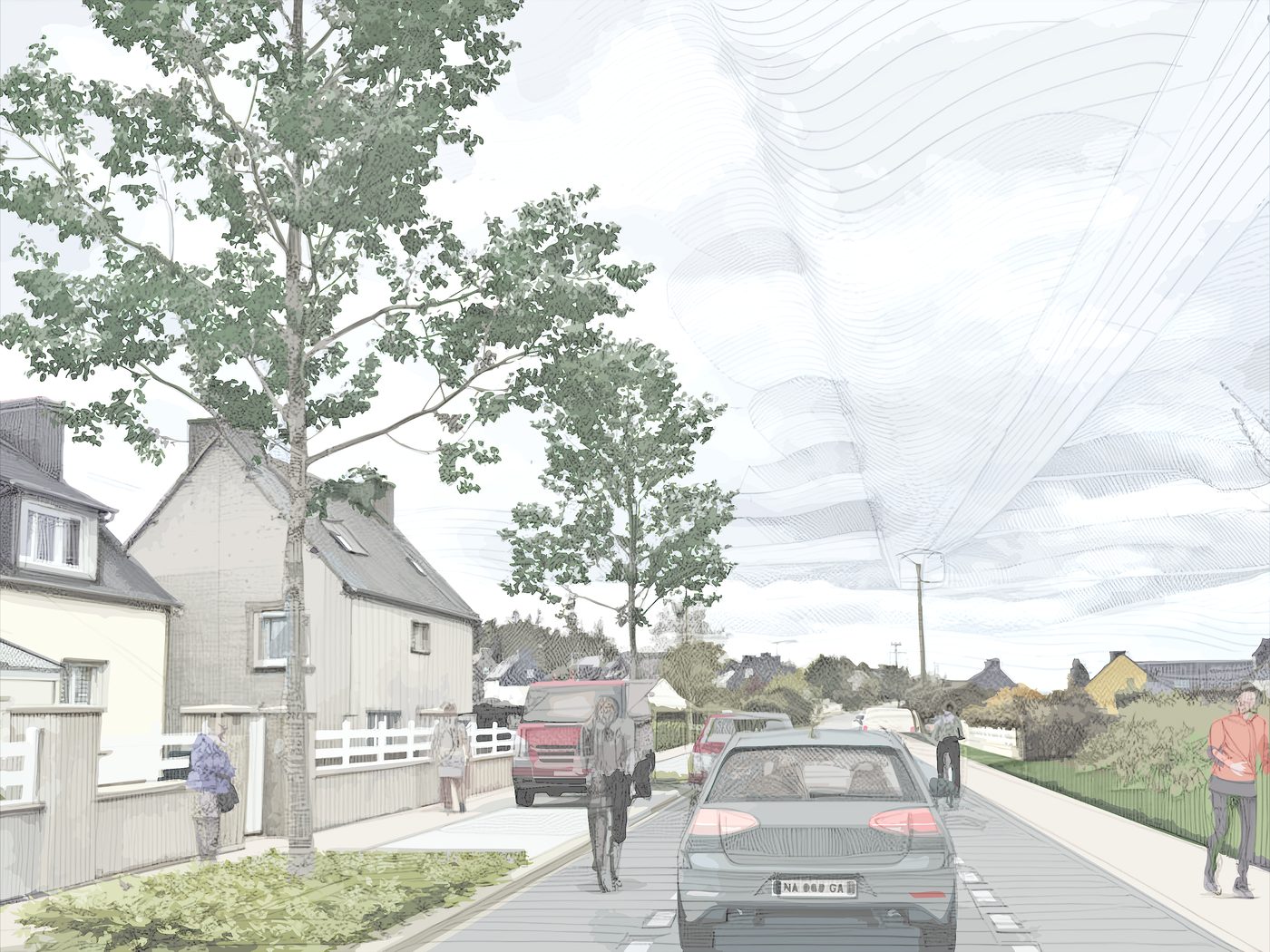 Poullaouen — Connexion vers le centre bourg, projet paysager par Atelier Nāga